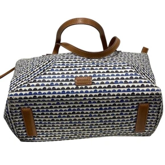 Fossil Stylish Blue and Brown Tote Bag 11x12” - Picture 12 of 13